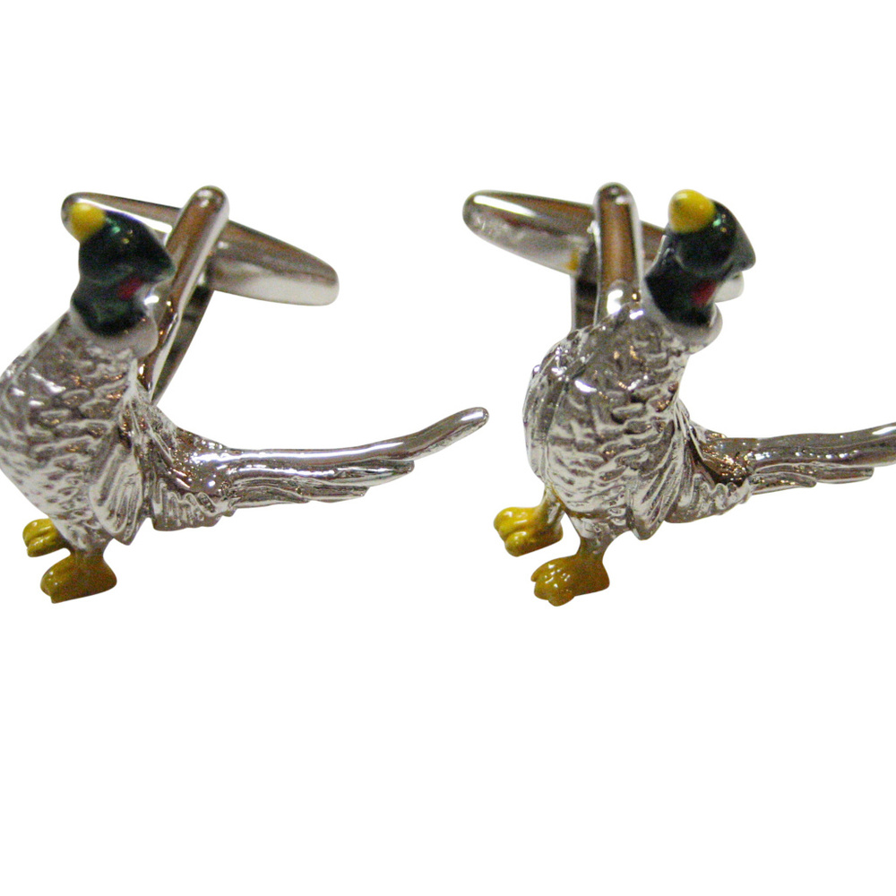 Colored Pheasant Bird Cufflinks - image 1